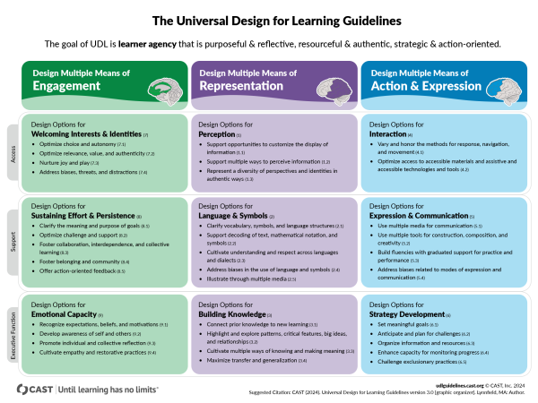 Image from Cast website showing the UDL Guidelines in a table format