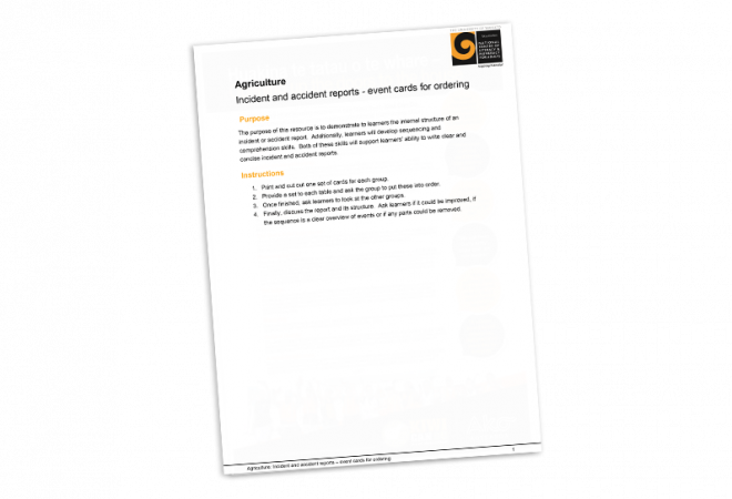 Agriculture Incident and accident reports event cards for ordering cover image