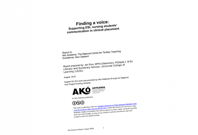 RESEARCH REPORT Finding a Voice Supporting ESL Nursing Students Communication in Clinical Placement