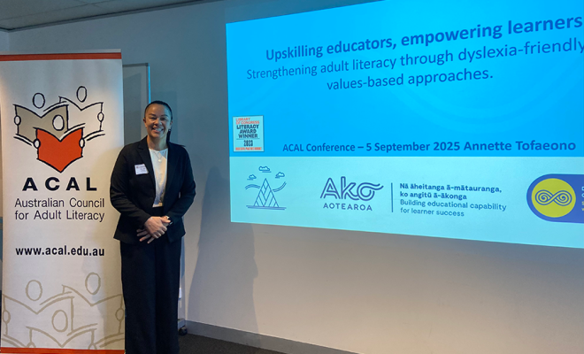 Annette Tofaeono presenting at the ACAL conference in Melbourne