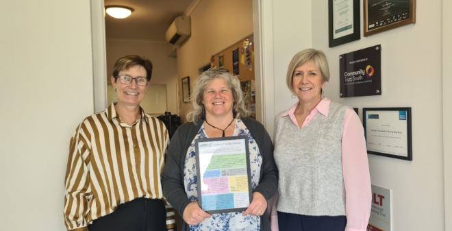 From left to right: Chris Cole DFQM Facilitator, Michelle Reynolds, and Jude Crump from Number 10.