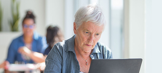 an educator using a laptop to prepare