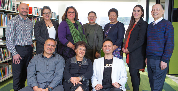 Te Rūnanga Māori. Standing L-R: Kelly Pender, Jacqui Poutu, Dr Margaret Taurere, Alexia Tuhi, Ivy Harper, Pohoira Iopata and Dr Joe Te Rito. Seated L-R: Dr Rawiri Taonui (Chair), Dame Dr Iritana Tawhiwhirangi, and Lee Cooper (Deputy Chair). Members not present: Stuart Lawrence, and Teina Mataira