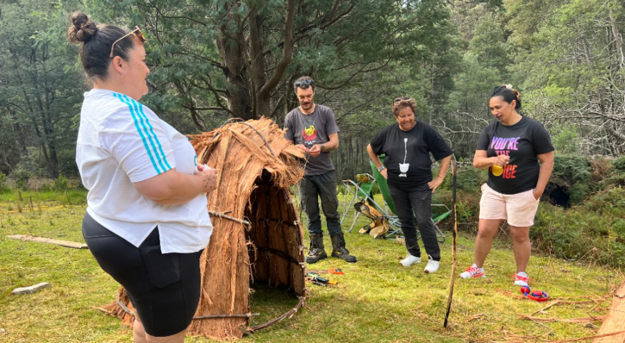 Participants working on an outdoors activity