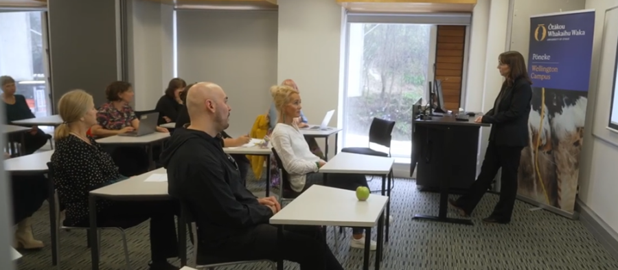 Melissa McLeod presents to students