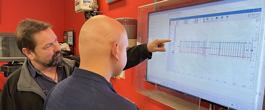Richard and a students review a graph
