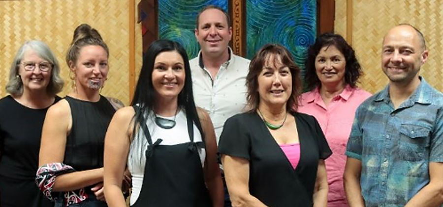 The Te Atakura Coaching Team (left to right): Lynette van Hutten, Janell Kiriona, Sherylee Spencer-Most, Jon Bailey, Erin Lincoln, Mere Robb and Tim Seaholme