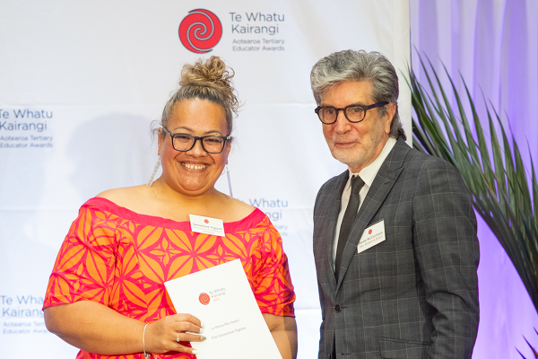 Te Whatu Kairangi Award | Le Moana Mua winner Filoi Genevieve Togiaso and Ako Aotearoa Board Chair Derek McCormack